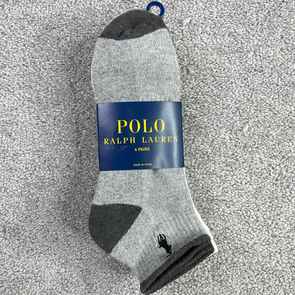 Polo Ralph Lauren 4 Pair Low Cut Socks Men Large 10-13 NWT Gray White
